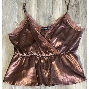 NEW PRETTYLITTLETHING ROSE SATIN EYELASH LASH DETAIL CAMI TOP SIZE 12